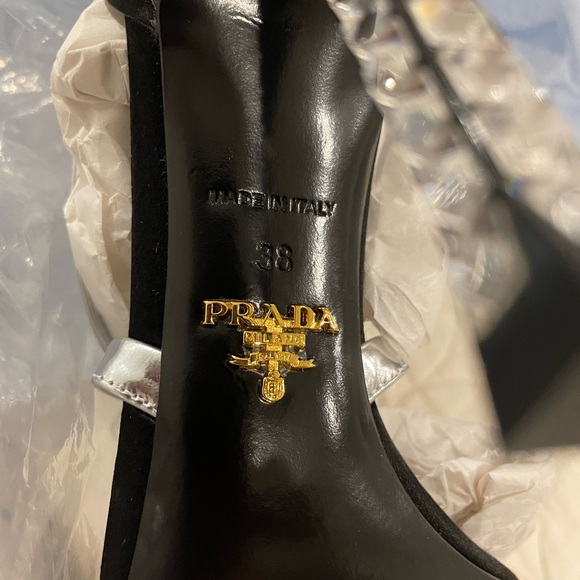 NIB Prada Satin Black Criss Cross Strappy Heels 7.5 - Picture 7 of 12